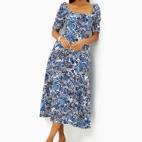 Lilly Pulitzer Dresses & Skirts - NWT Lilly Pulitzer Mylie Short Sleeve Linen Dress Low Tide Navy Pandarama Sz 4